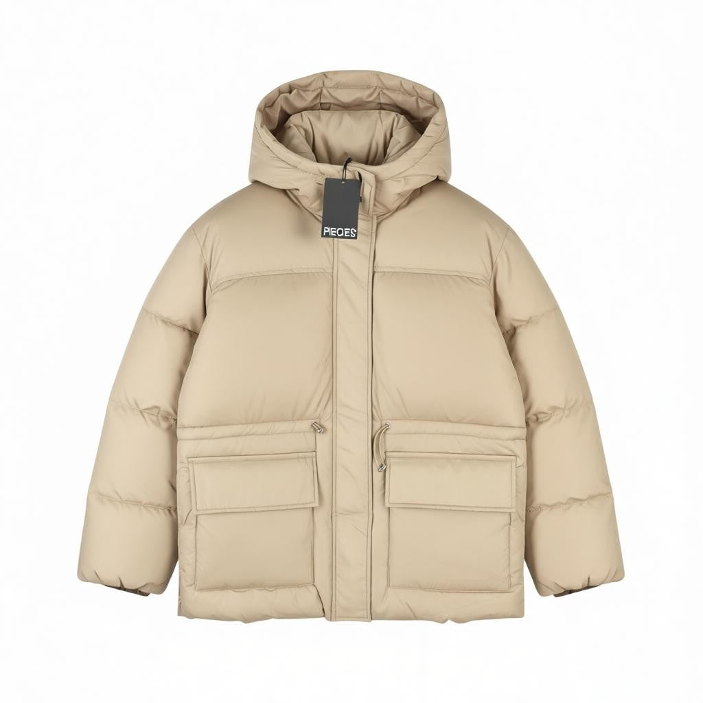 PIECES Louie Short Puffer Women Jacket S Silver Mink Padded Quilted Hooded Zip