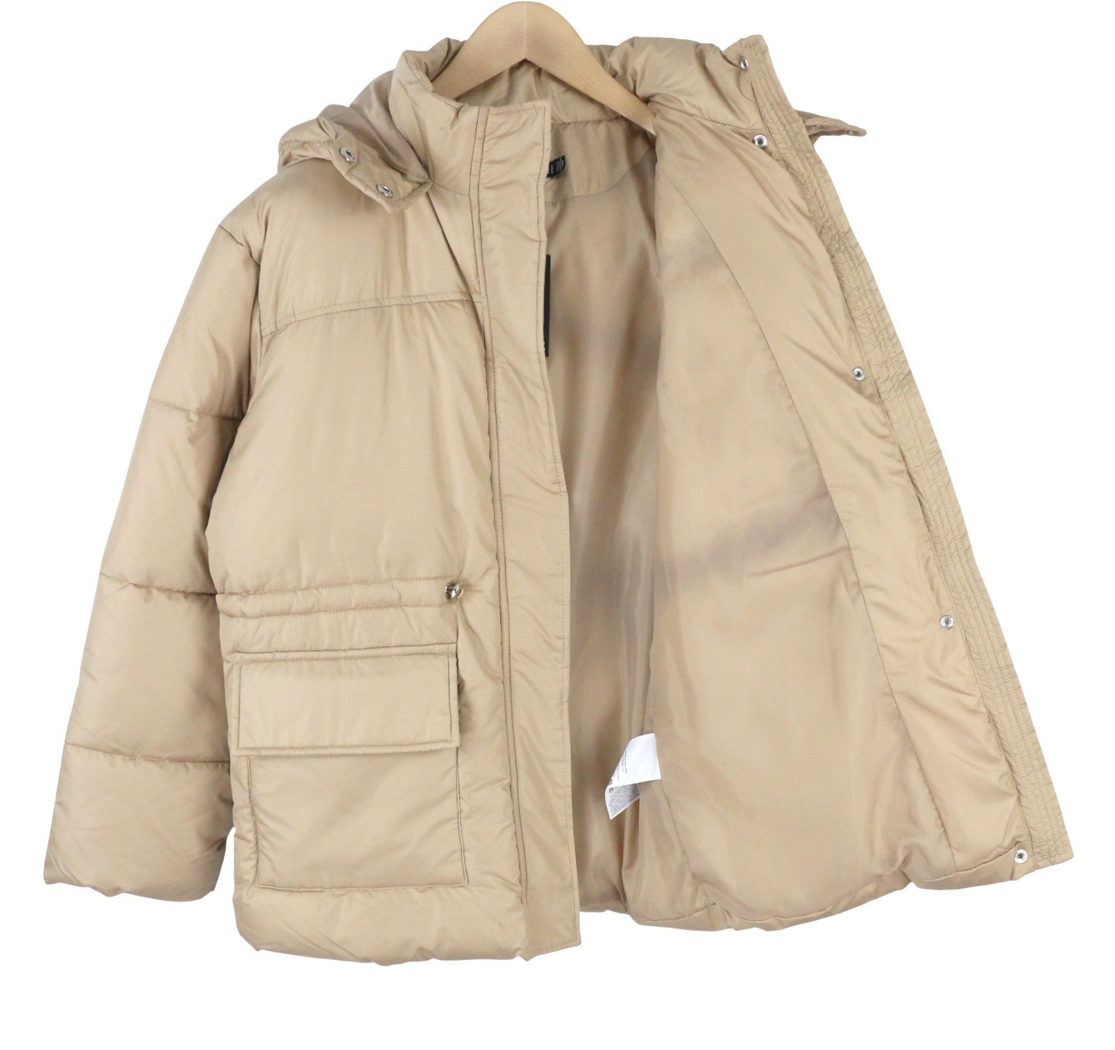 PIECES Louie Short Puffer Women Jacket S Silver Mink Padded Quilted Hooded Zip