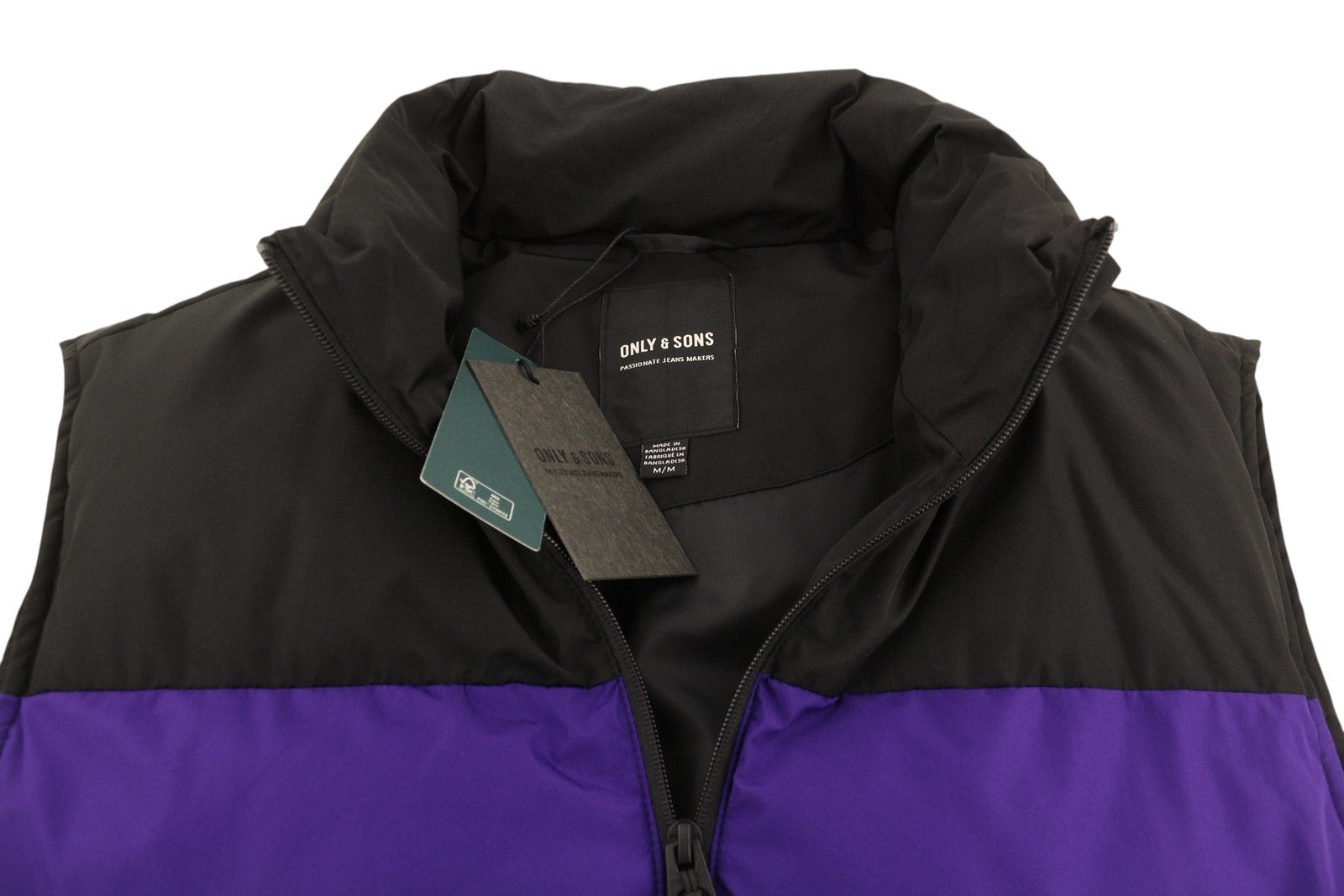 ONLY & SONS Mario Life Puffer Men Waistcoat M Violet Padded Quilted High Neck