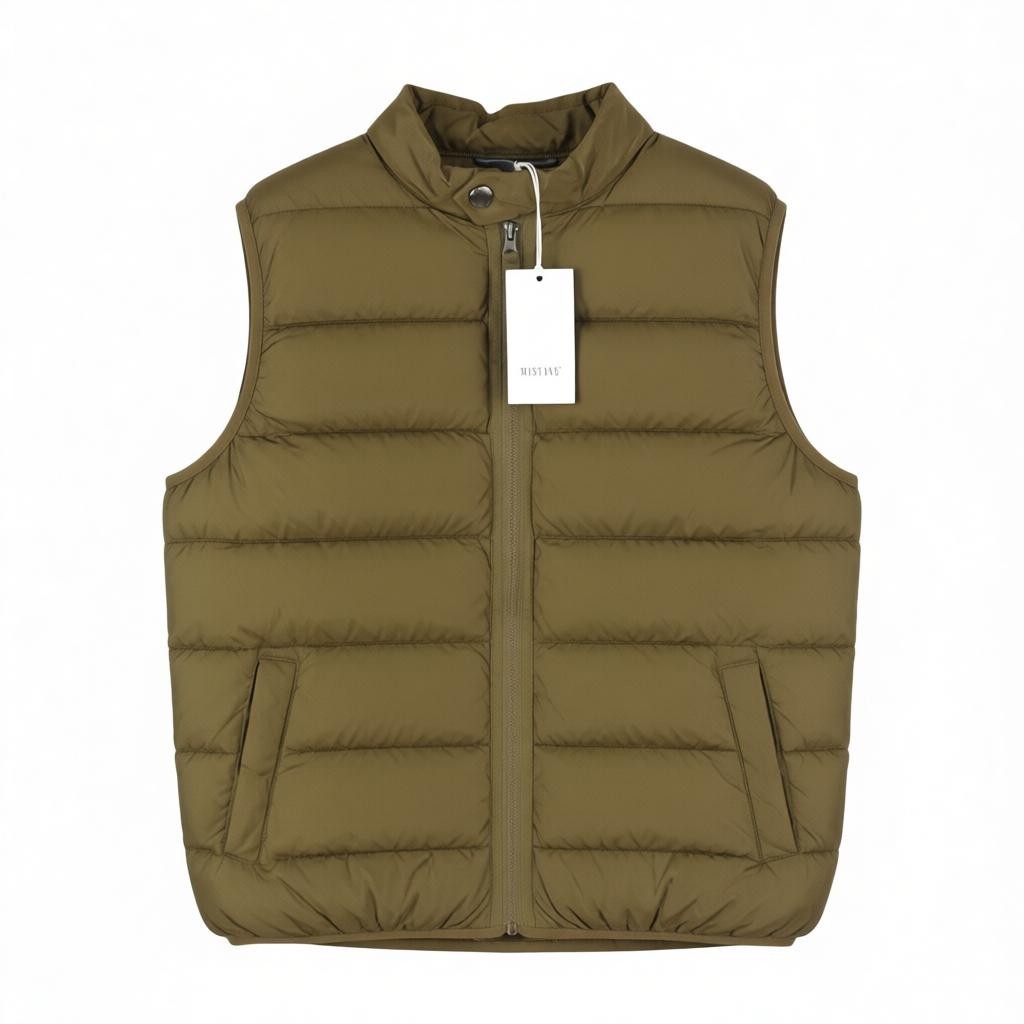 MUSTANG Dennis Light Padded Men Waistcoat M Brown Band Neck Quilted Zip Vest