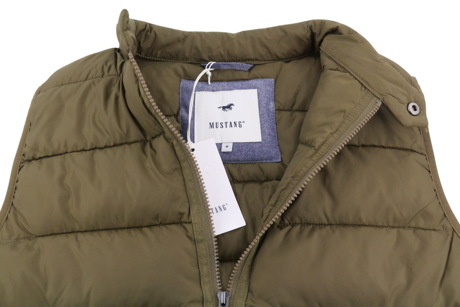 MUSTANG Dennis Light Padded Men Waistcoat M Brown Band Neck Quilted Zip Vest