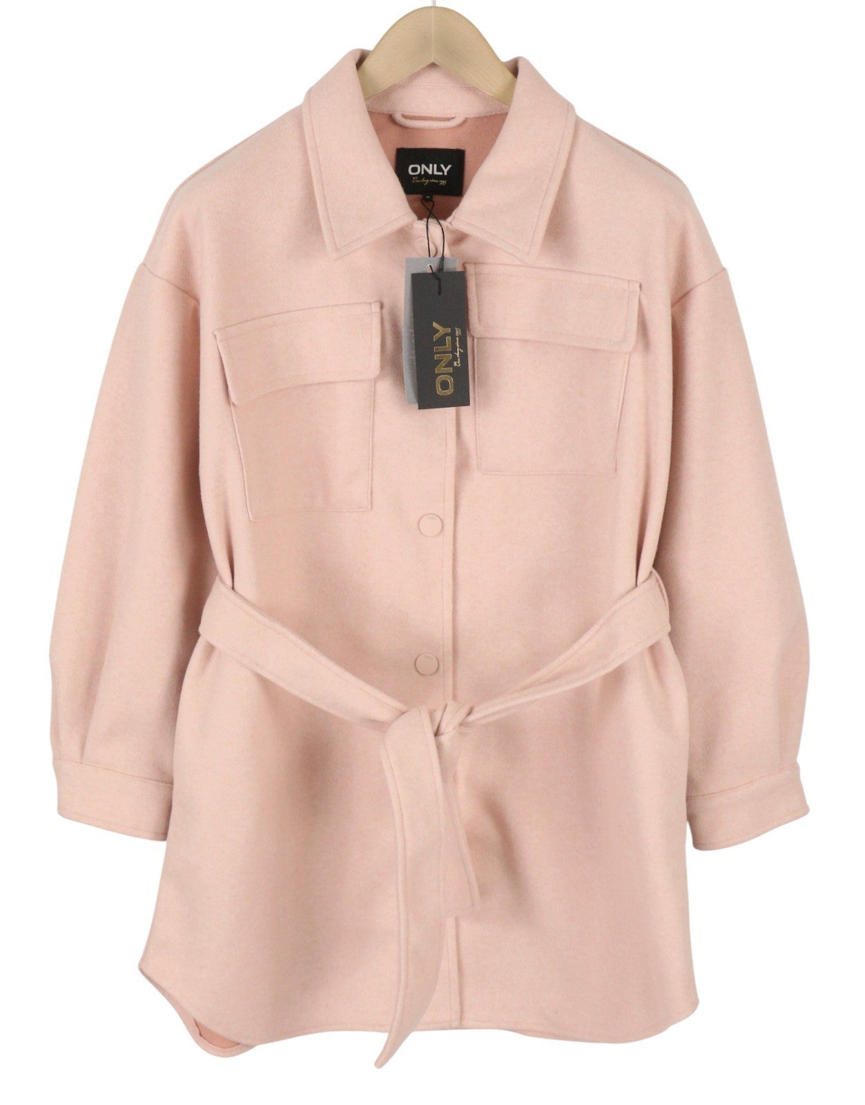 ONLY Dawn BF Shacket Women Coat M Light Pink Melange Snap Buttons Belted