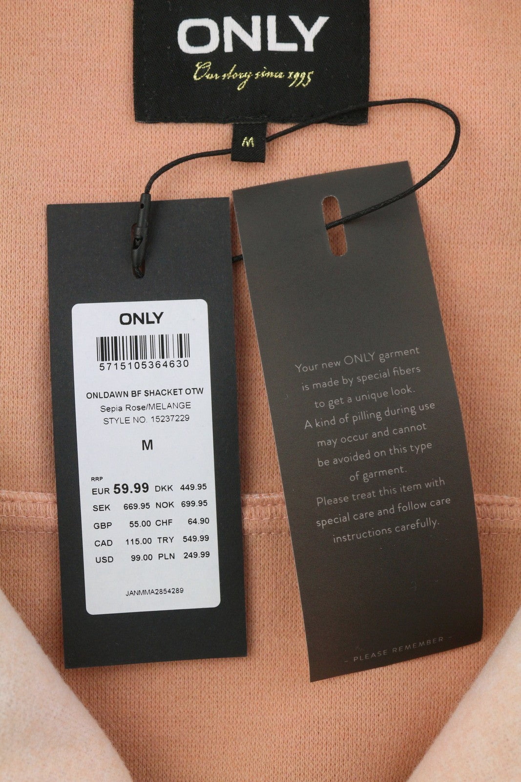 ONLY Dawn BF Shacket Women Coat M Light Pink Melange Snap Buttons Belted