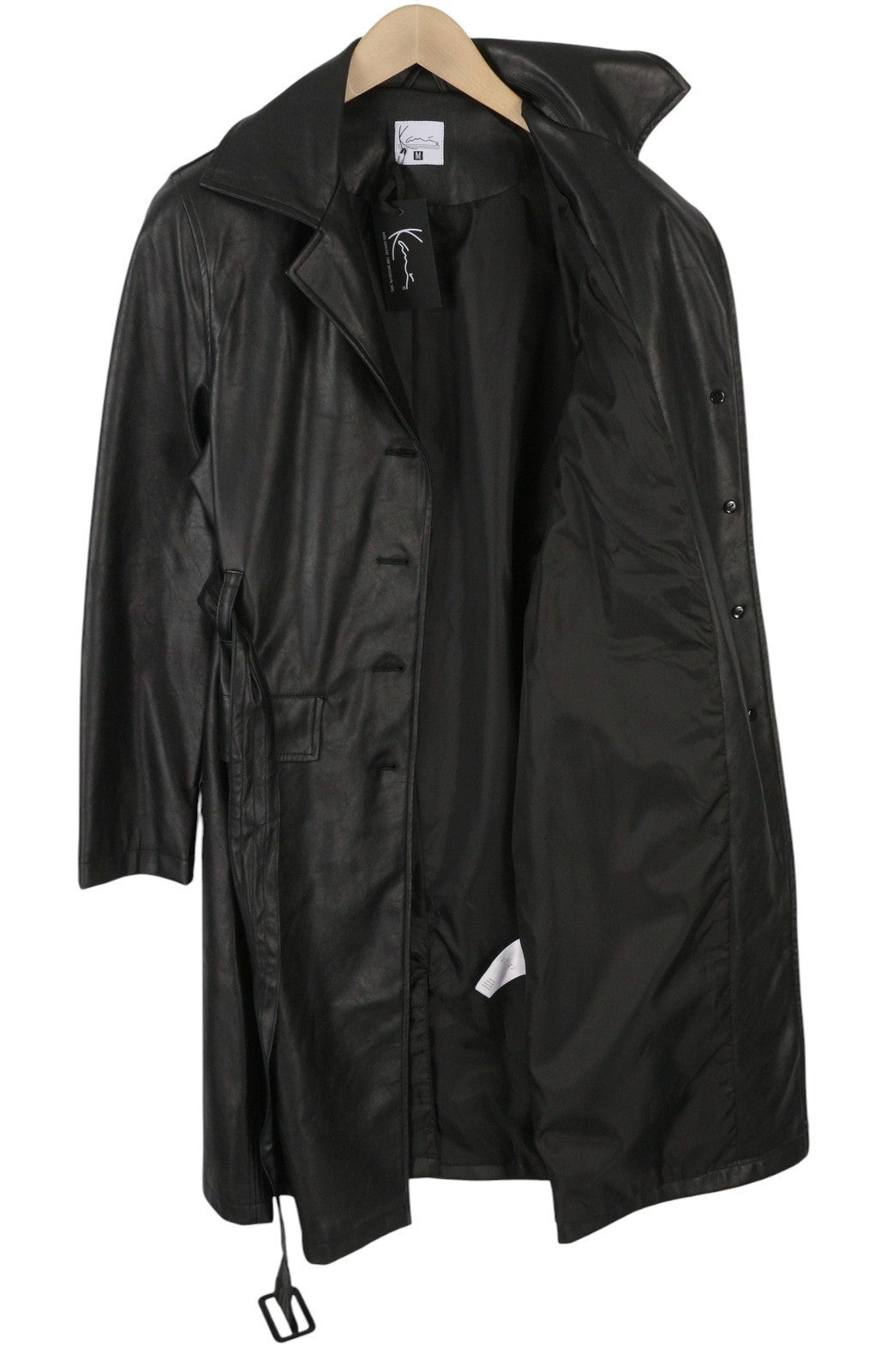 KARL KANI Retro Trench Coat Black Women Jacket M Button-Up Belted Mid-Length