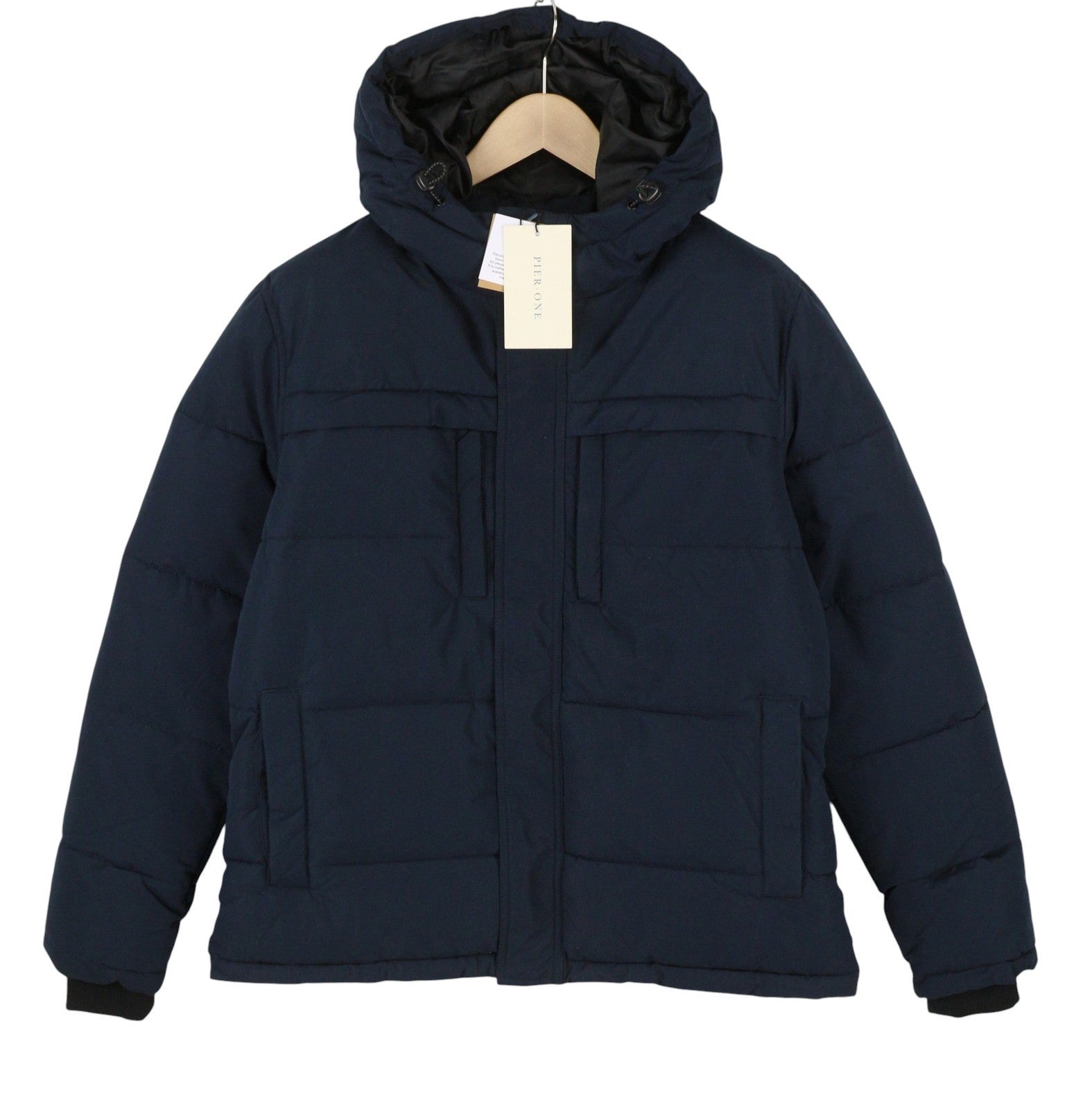 PIER ONE Women Jacket S Dark Blue Padded Hooded Quilted Lined