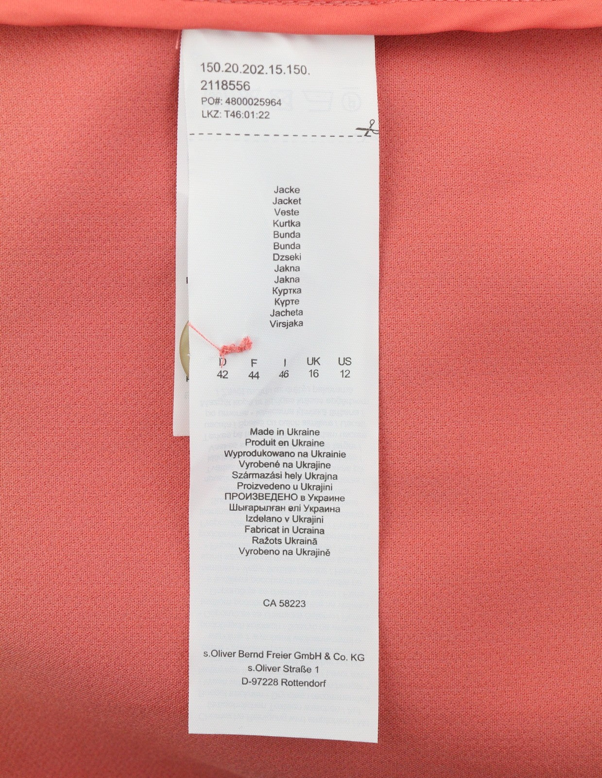 S.OLIVER Women Blazer EU42 Pink Hidden Button Spread Neck Unlined