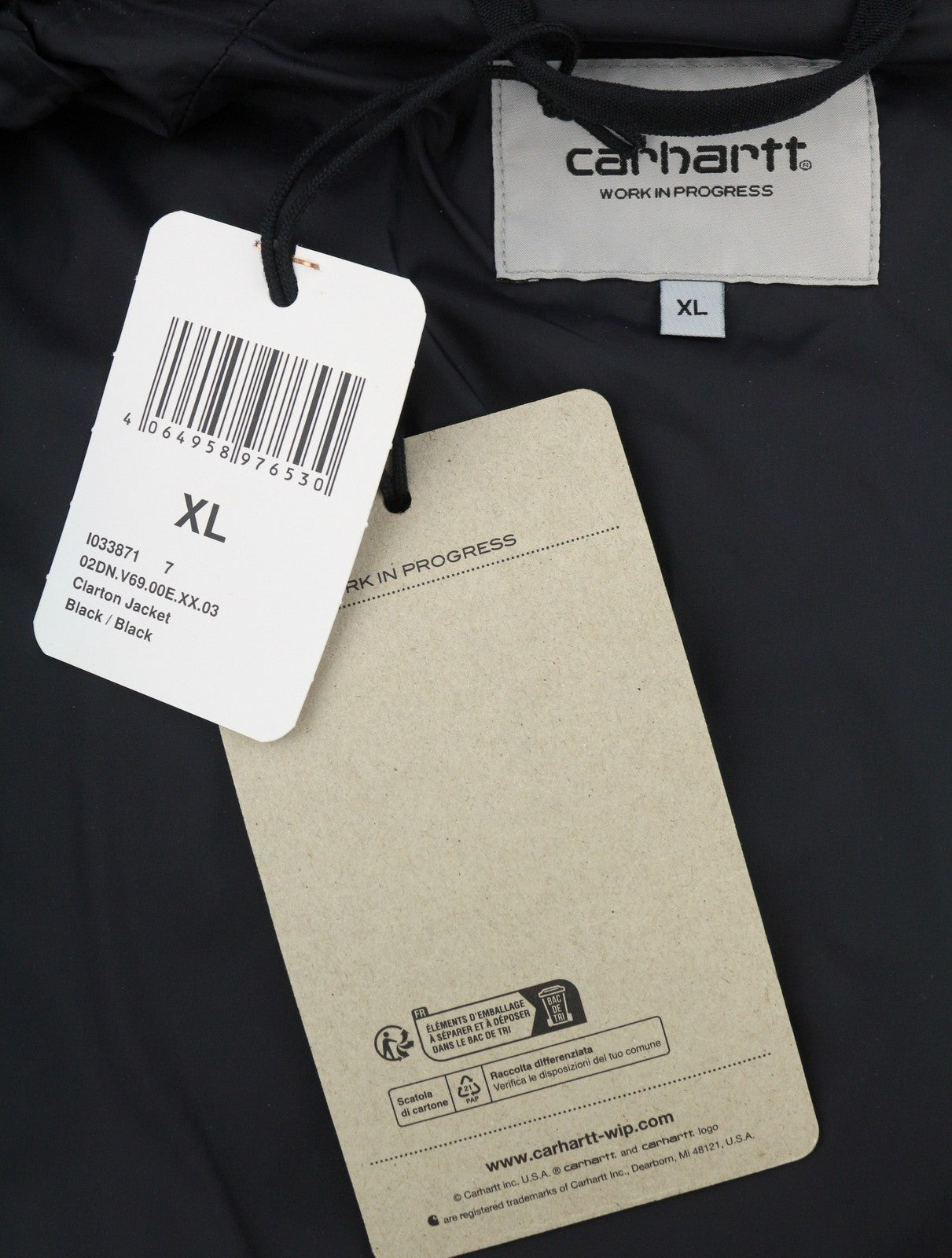 Carhartt Clarton Men Jacket XL Black Removable Hood Full Zip Lightweight RRP299