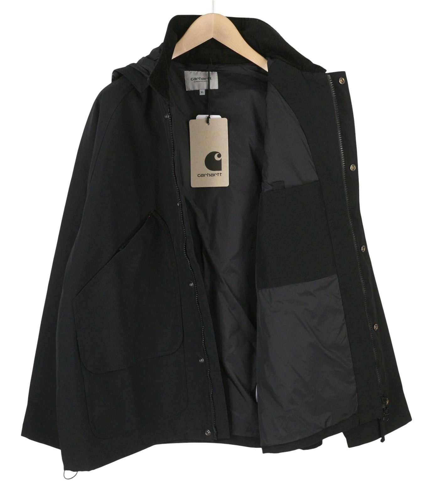 Carhartt Clarton Men Jacket XL Black Removable Hood Full Zip Lightweight RRP299