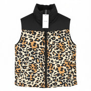 VILA Maja High Neck Women Waistcoat EU42 Black Leopard Print Quilted Padded