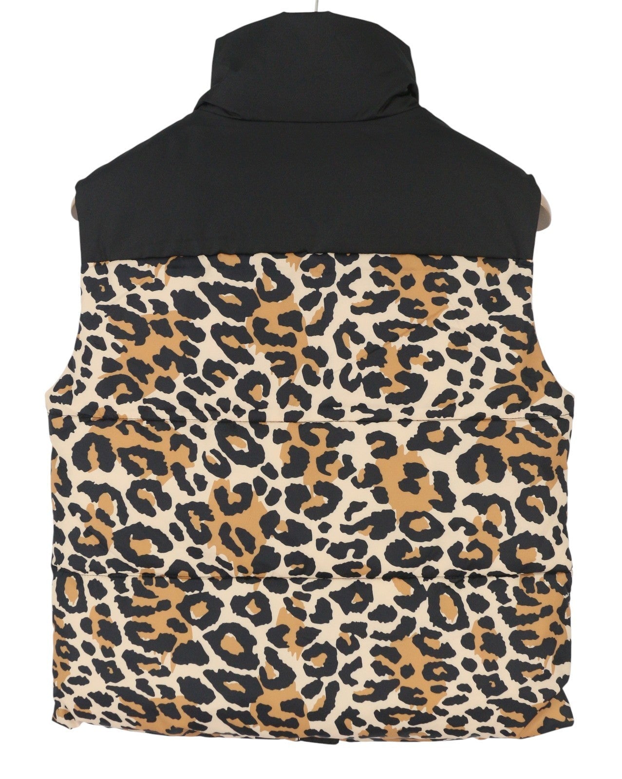 VILA Maja High Neck Women Waistcoat EU42 Black Leopard Print Quilted Padded