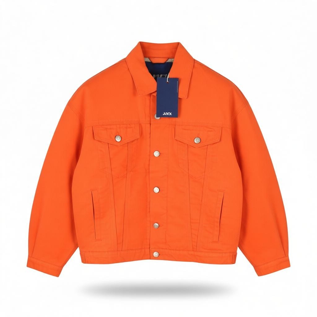 JJXX Mocca Canvas Women Jacket S Red Orange Oversized Jack&Jones Denim Trucker
