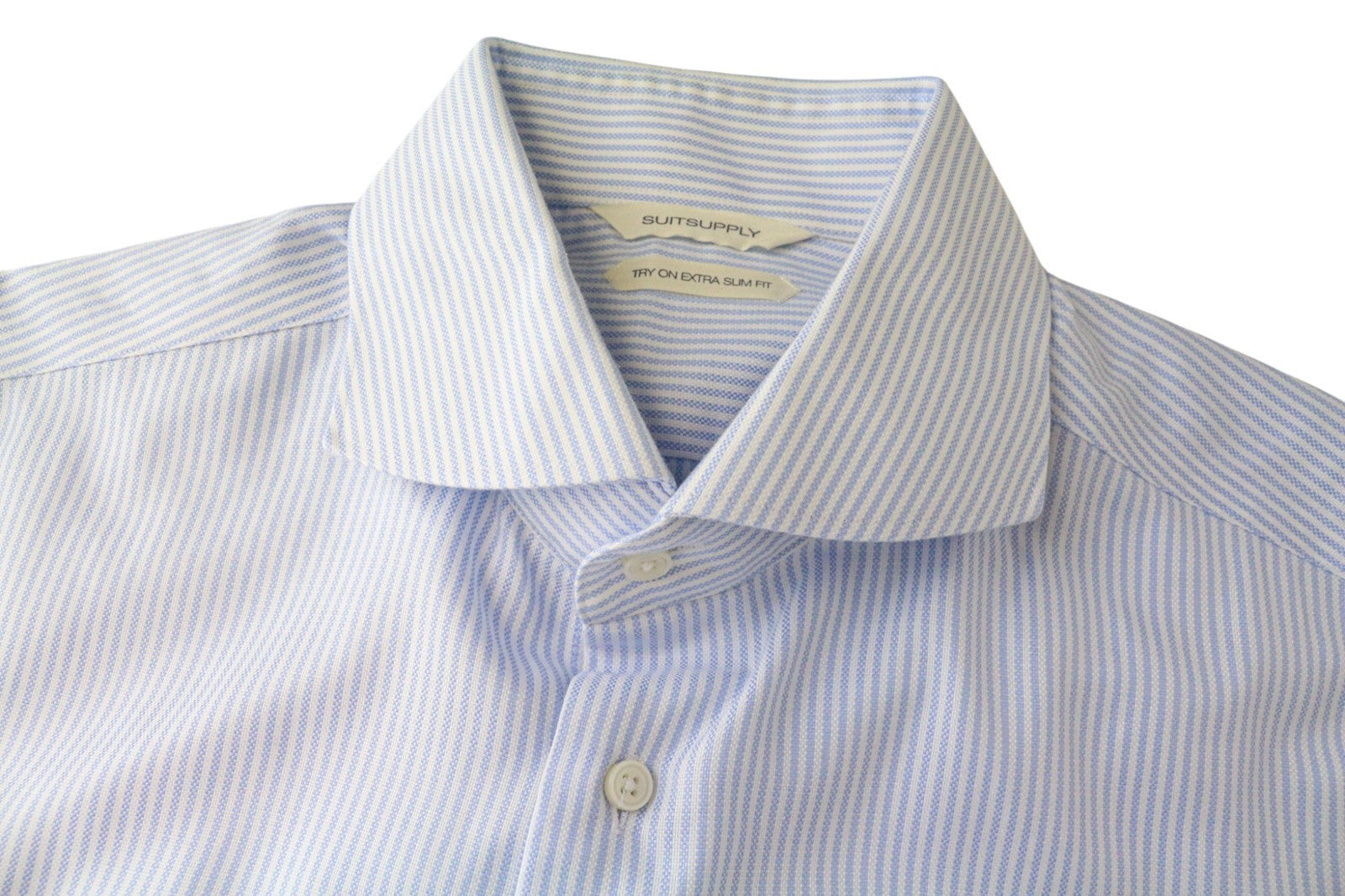 SUITSUPPLY Men's Formal Shirt 40/15 3/4 Extra Slim Blue Cotton Striped Cutaway