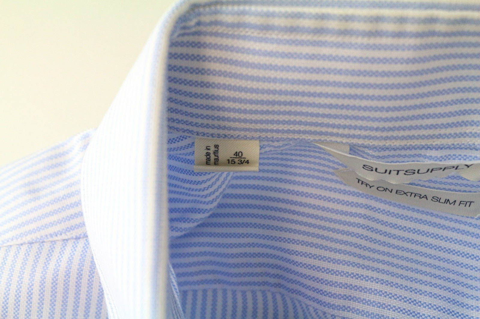 SUITSUPPLY Men's Formal Shirt 40/15 3/4 Extra Slim Blue Cotton Striped Cutaway