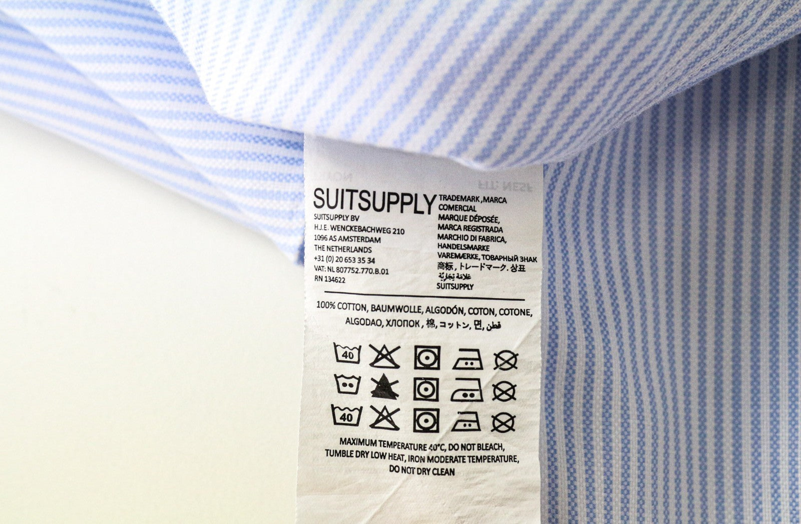 SUITSUPPLY Men's Formal Shirt 40/15 3/4 Extra Slim Blue Cotton Striped Cutaway