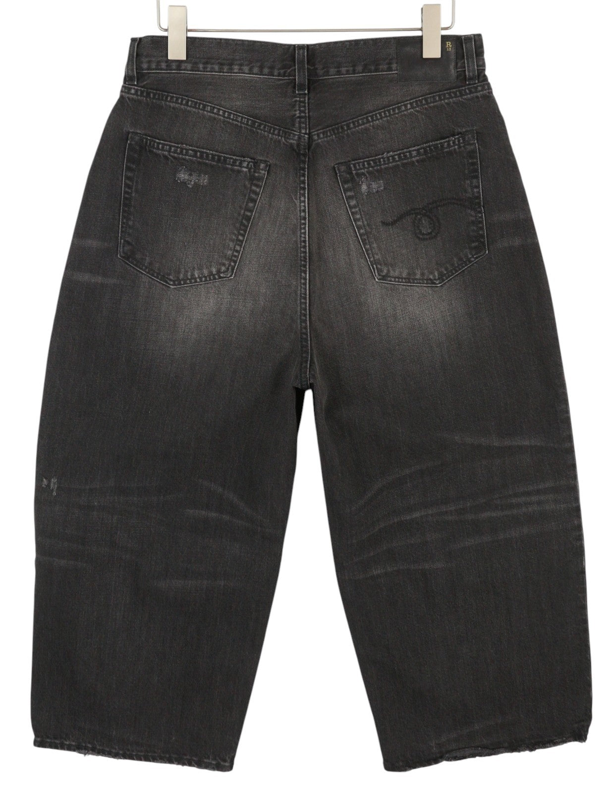 R13 trumpi plačių klešnių moteriški džinsai, 30 Wilson juodi, išblukę, su dilimu ant kulkšnies, PS25, RRP695 