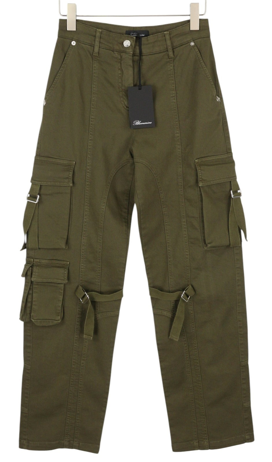 BLUMARINE J. Cargo moteriškos kelnės 40 juodos su užlopytomis kišenėmis laisvos, karinio stiliaus, RRP427 