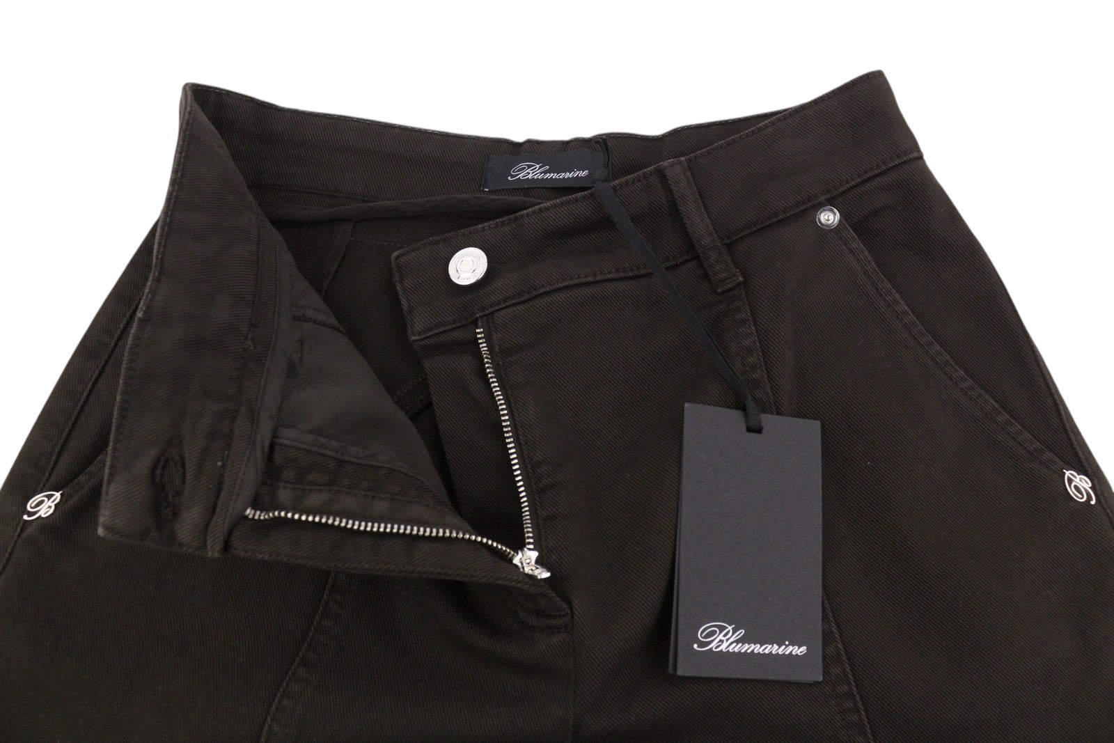 BLUMARINE J. Cargo moteriškos kelnės, 38 colių, juodos, su uždėtinėmis kišenėmis, laisvu užtrauktuku. RRP427. 