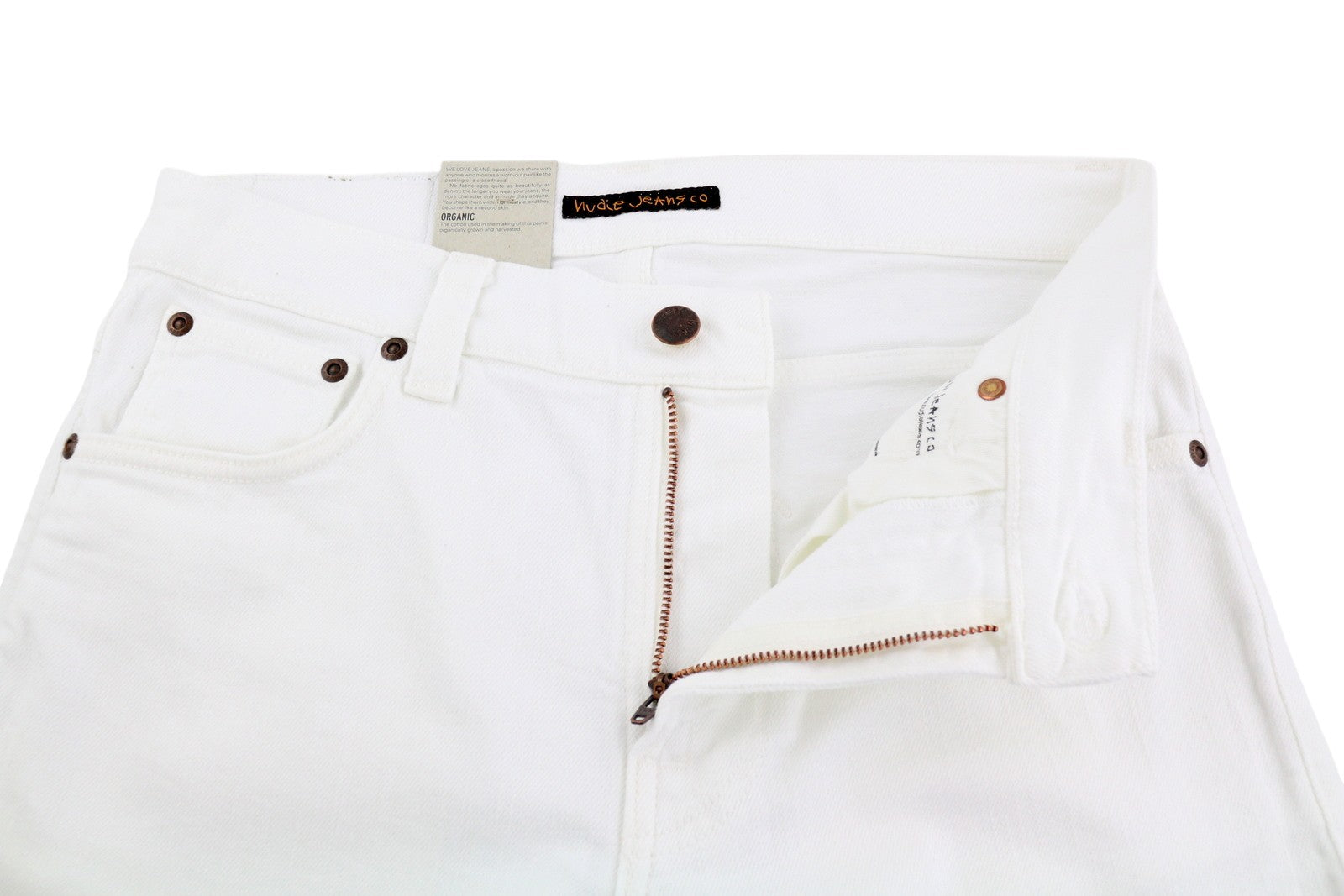 NUDIE JEANS Lean Dean Men's Shorts W28 White Denim Zip Fly Turn Up Pockets