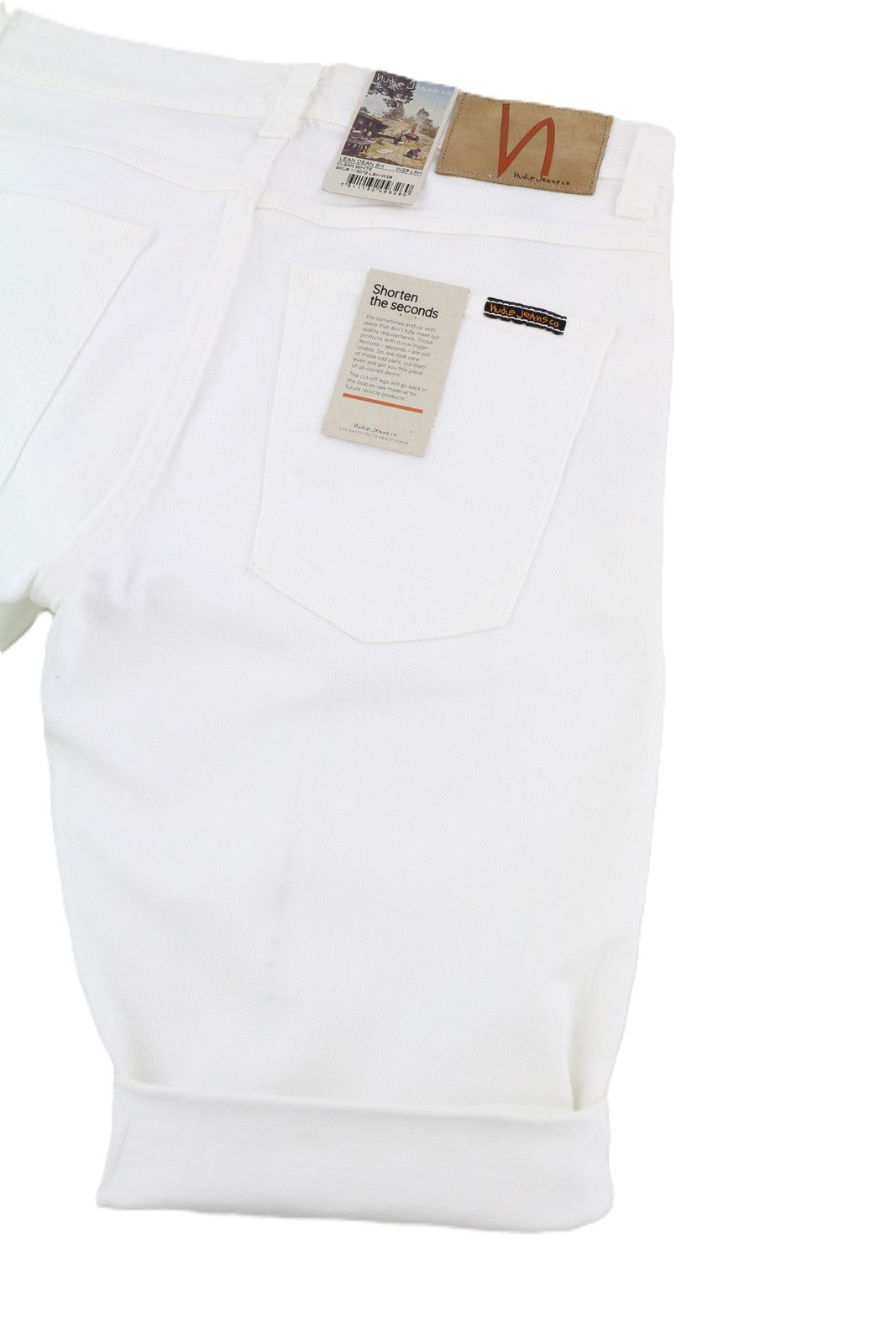 NUDIE JEANS Lean Dean Men's Shorts W28 White Denim Zip Fly Turn Up Pockets