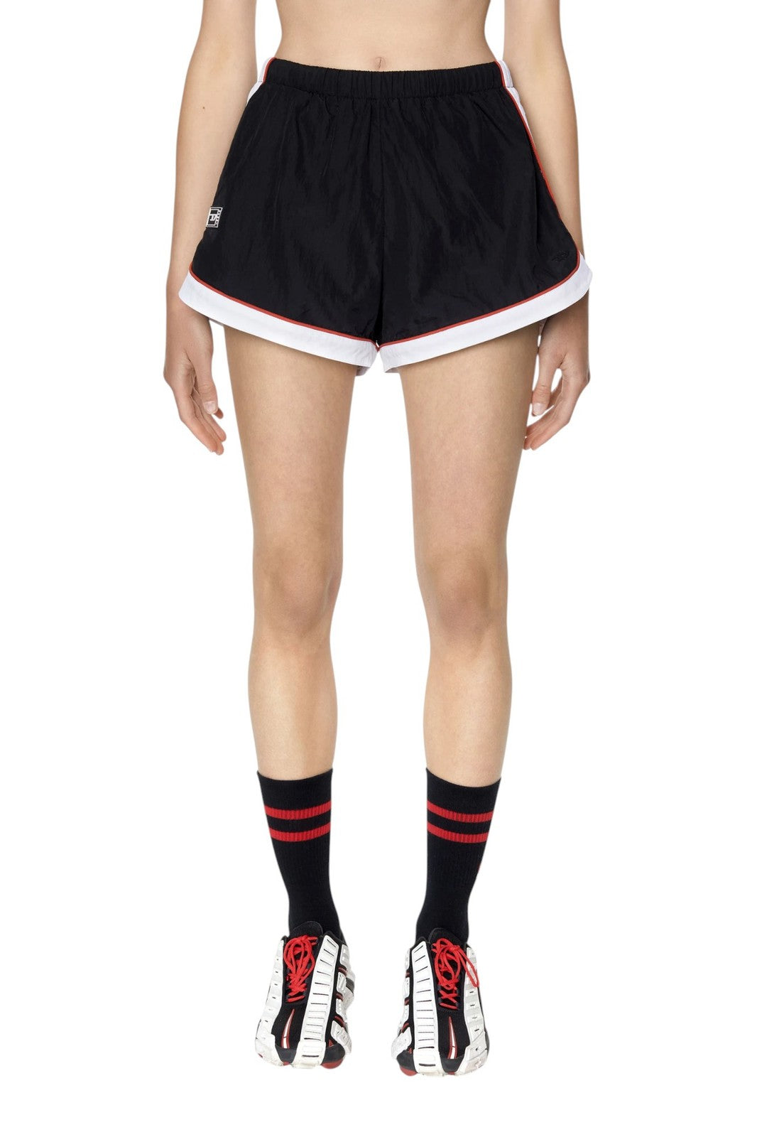 DIESEL Awwb-Eicy-Wt 12 Women's Shorts L Black Elastic Waist Logo Sports