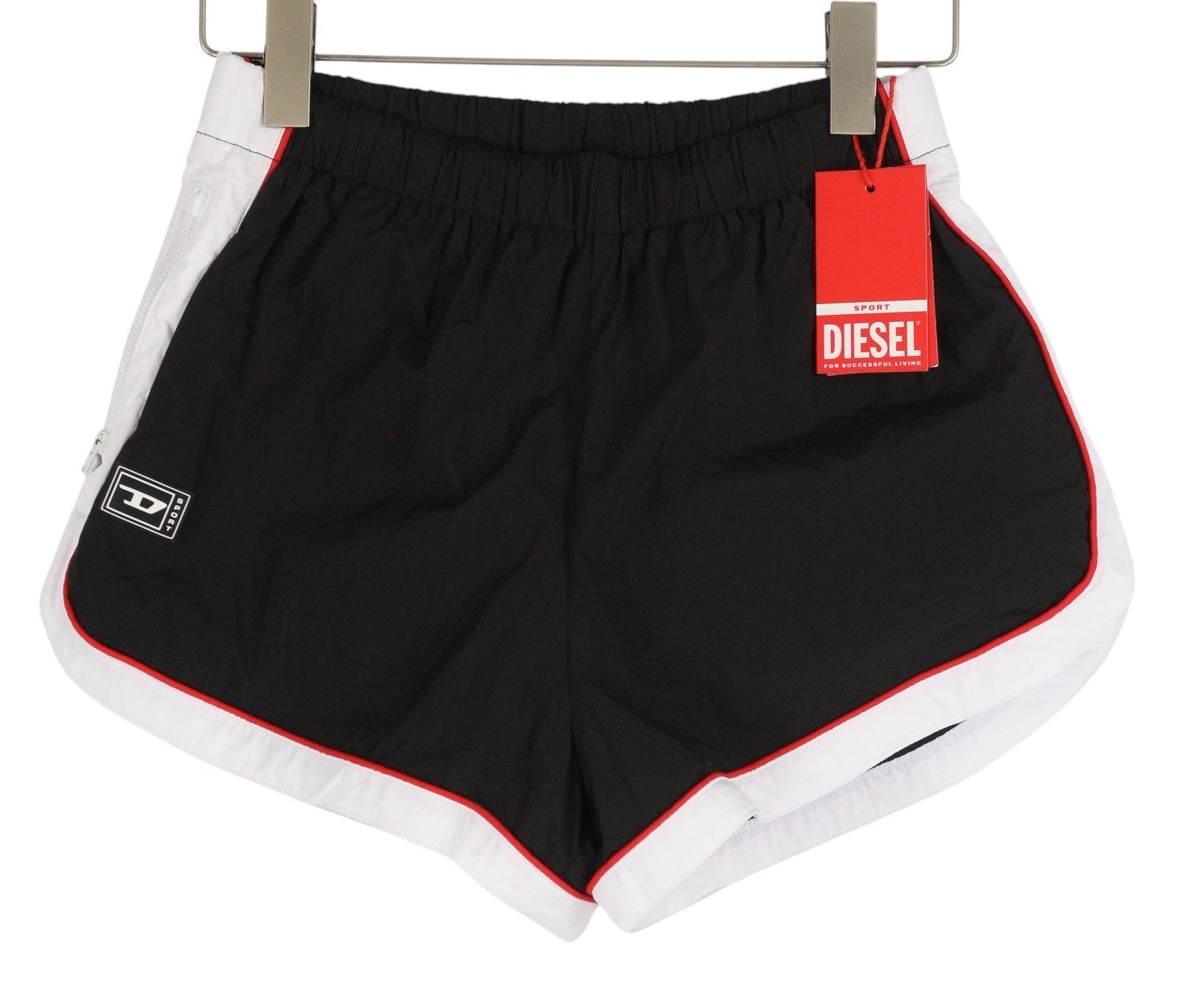 DIESEL Awwb-Eicy-Wt 12 Women's Shorts L Black Elastic Waist Logo Sports