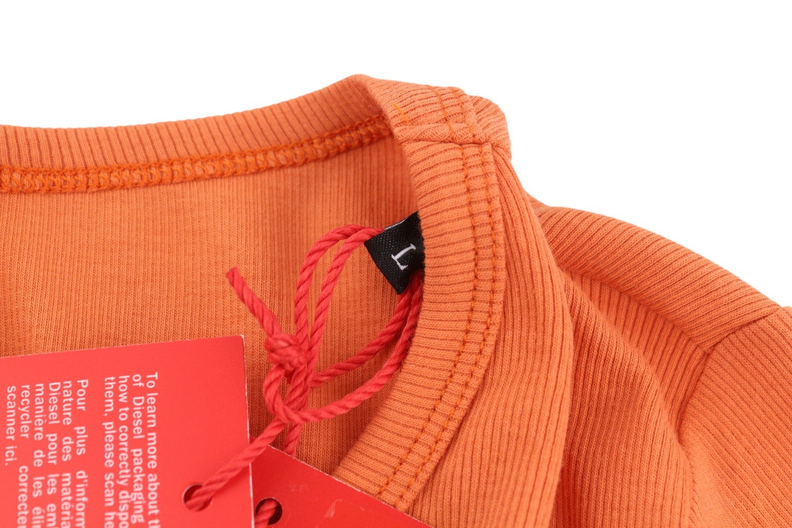 DIESEL T-Ballet-D Women's T-Shirt L Orange Cropped Rib Long Sleeve