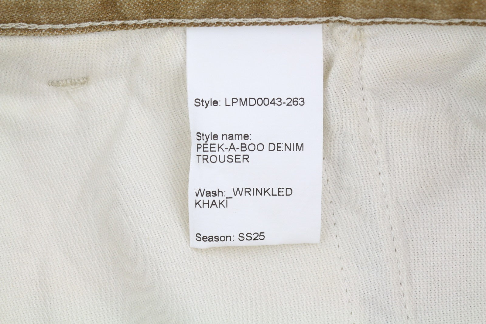 LE PERE Peek-A-Boo džinsinės vyriškos kelnės W34 smėlio spalvos raukšlėtos chaki spalvos krovininės RRP550 