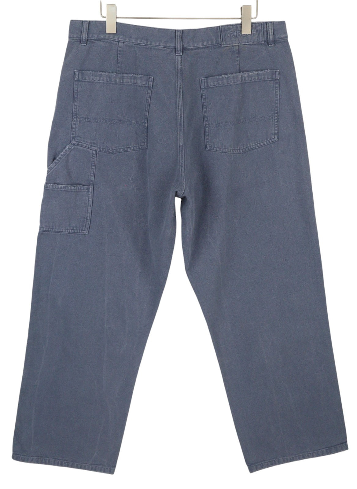AMBUSH Worker vyriškos kelnės, XL dydžio, tamsiai mėlynos, laisvos, įprasto kirpimo, su užtaisytomis kišenėmis, užtrauktuku RRP415 