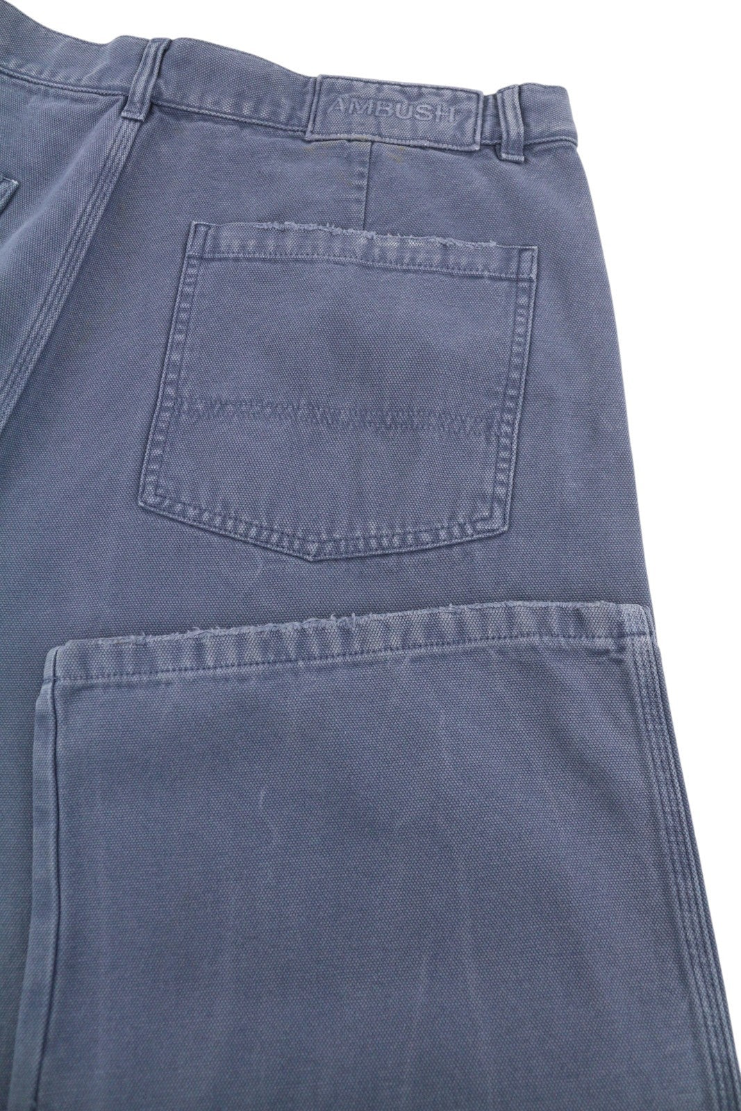 AMBUSH Worker vyriškos kelnės, XL dydžio, tamsiai mėlynos, laisvos, įprasto kirpimo, su užtaisytomis kišenėmis, užtrauktuku RRP415 