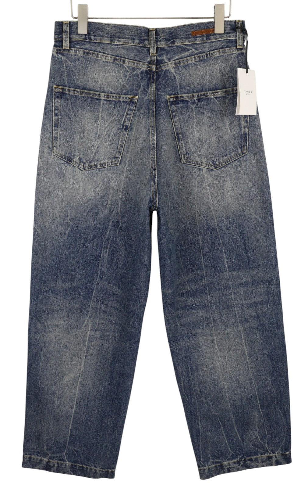 1989 STUDIO vyriški džinsai W32 mėlyni išblukę ūsai su plačiais klostuotais keliais FW25 RRP486 