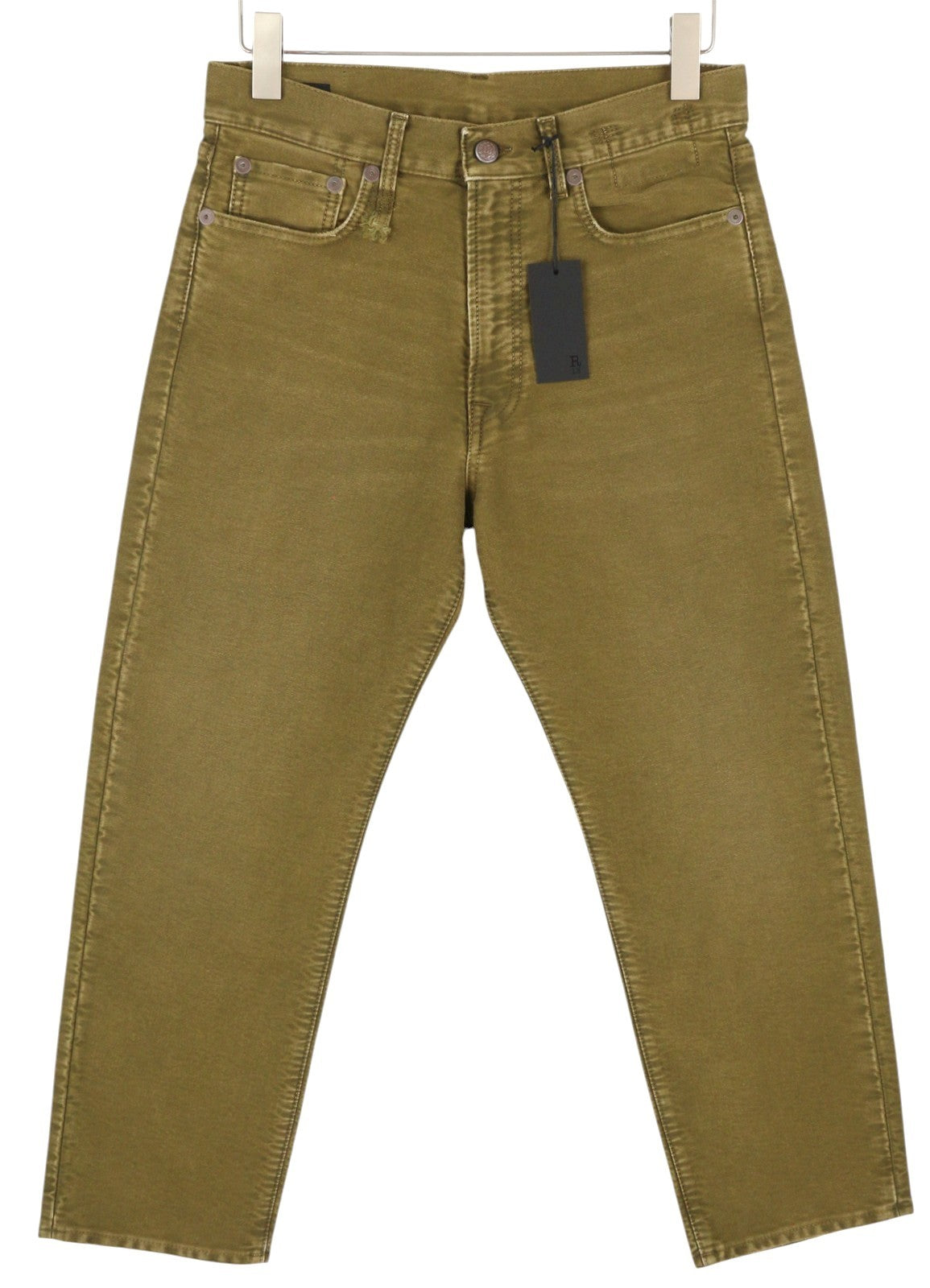 R13 Boyfriend moteriškos kelnės 26 alyvuogių spalvos, dažytos moleskino spalvos, trumpintos, išblukintos, FW25 