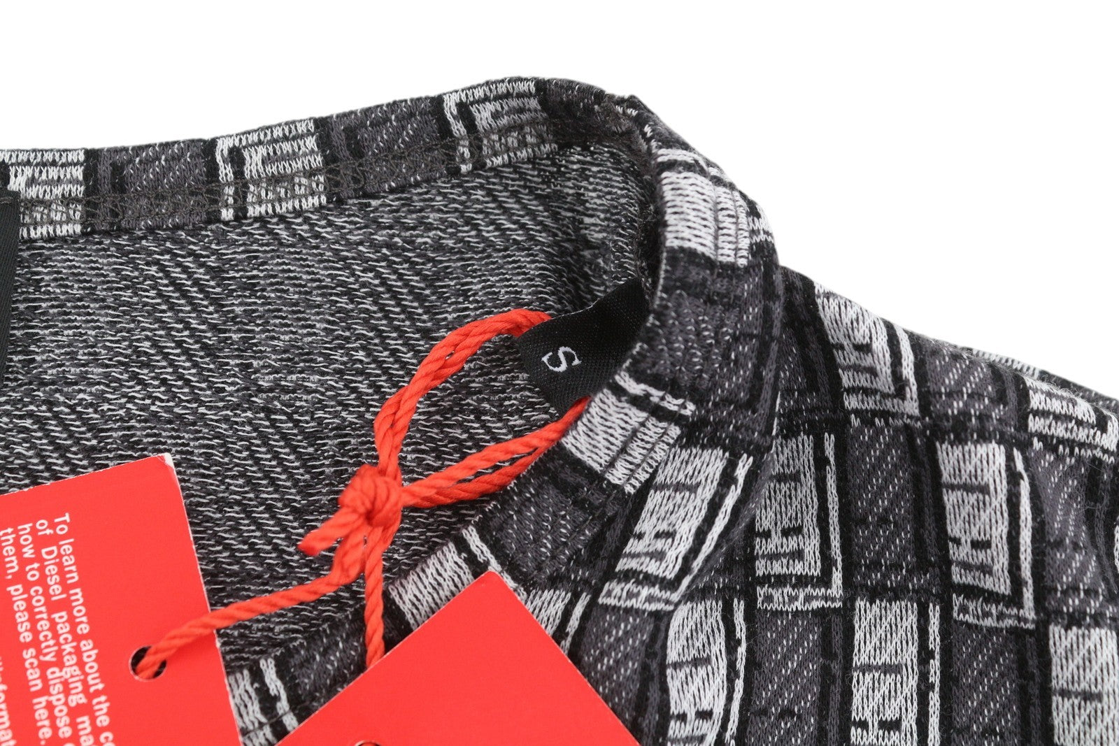 DIESEL T-Inacrop Women T-Shirt S Grey Cropped Patterned Rhinestone Long Sleeve