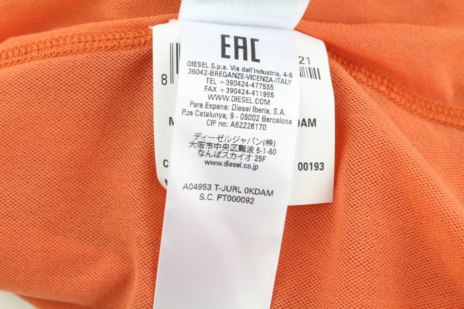 DIESEL T-Jurl Women's T-Shirt S Orange High Neck Lined Stretch Long Sleeve