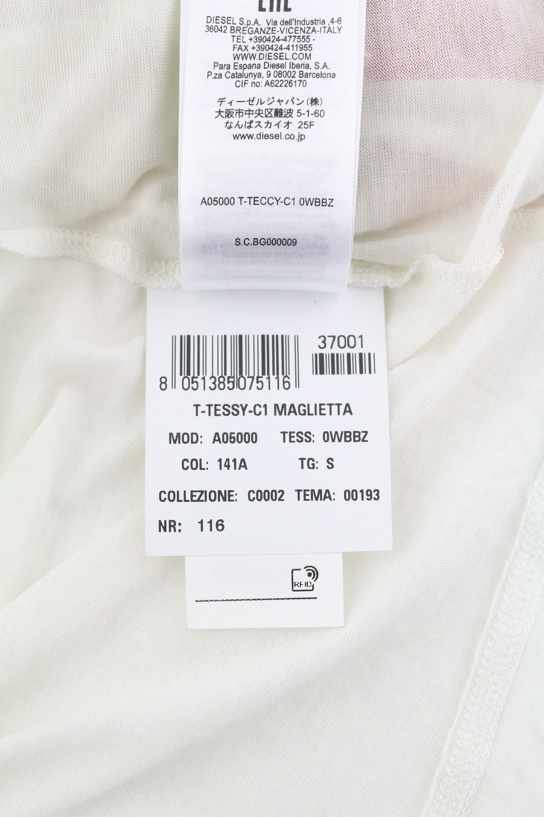 DIESEL T-Tessy-C1 Women's T-Shirt S Cashmere Blend Stretch Long Sleeve Crew