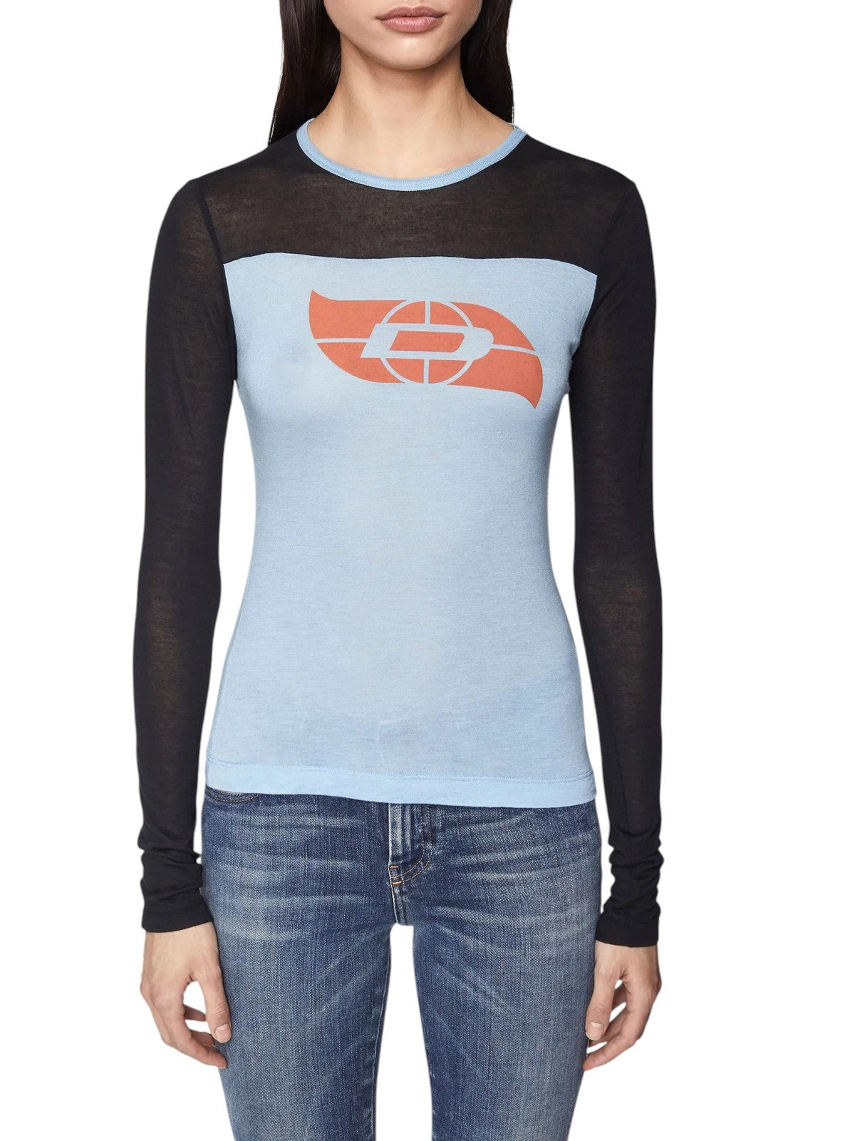 DIESEL T-Ina-Yoke Women's T-Shirt S Cashmere Mix Stretch Long Sleeve Crew Neck