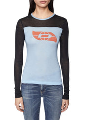 DIESEL T-Ina-Yoke Women's T-Shirt S Cashmere Mix Stretch Long Sleeve Crew Neck