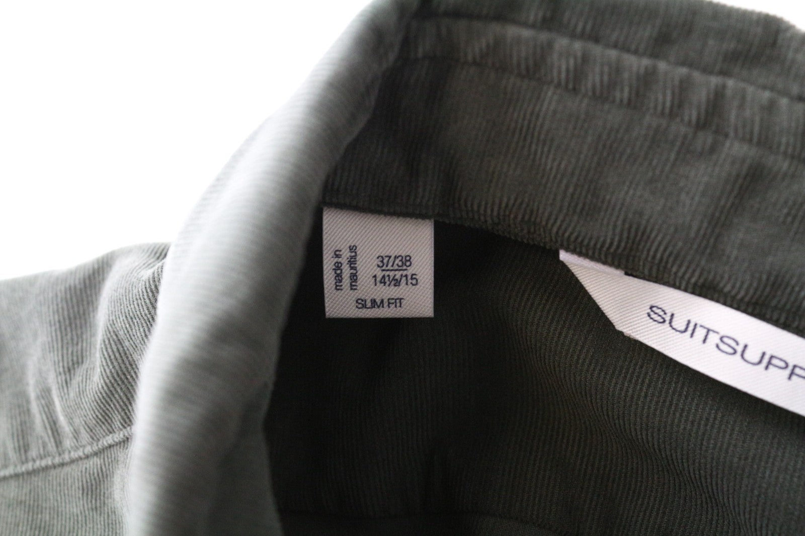 „SUITSUPPLY“ vyriški formalūs marškiniai, 37/18/14 1/2, aptempti, žali, medvilniniai, velvetiniai, su sagomis 