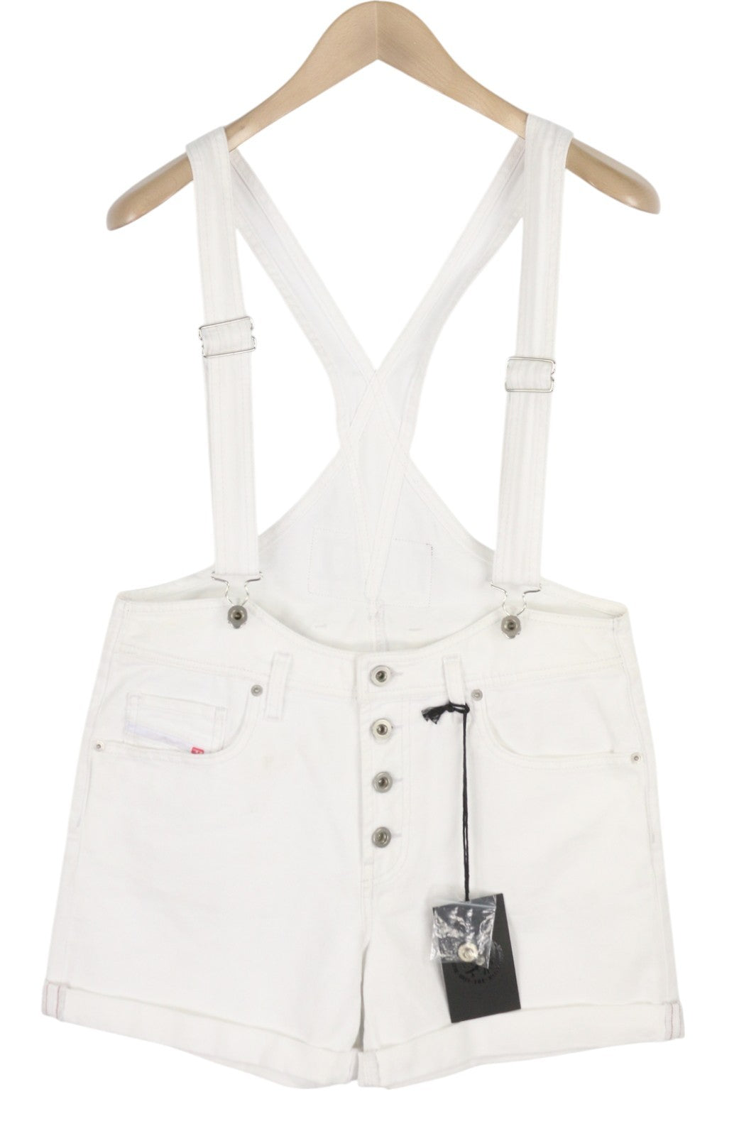 DIESEL De-Mury Women's Shorts S White Denim Look Buttoned Turn Up