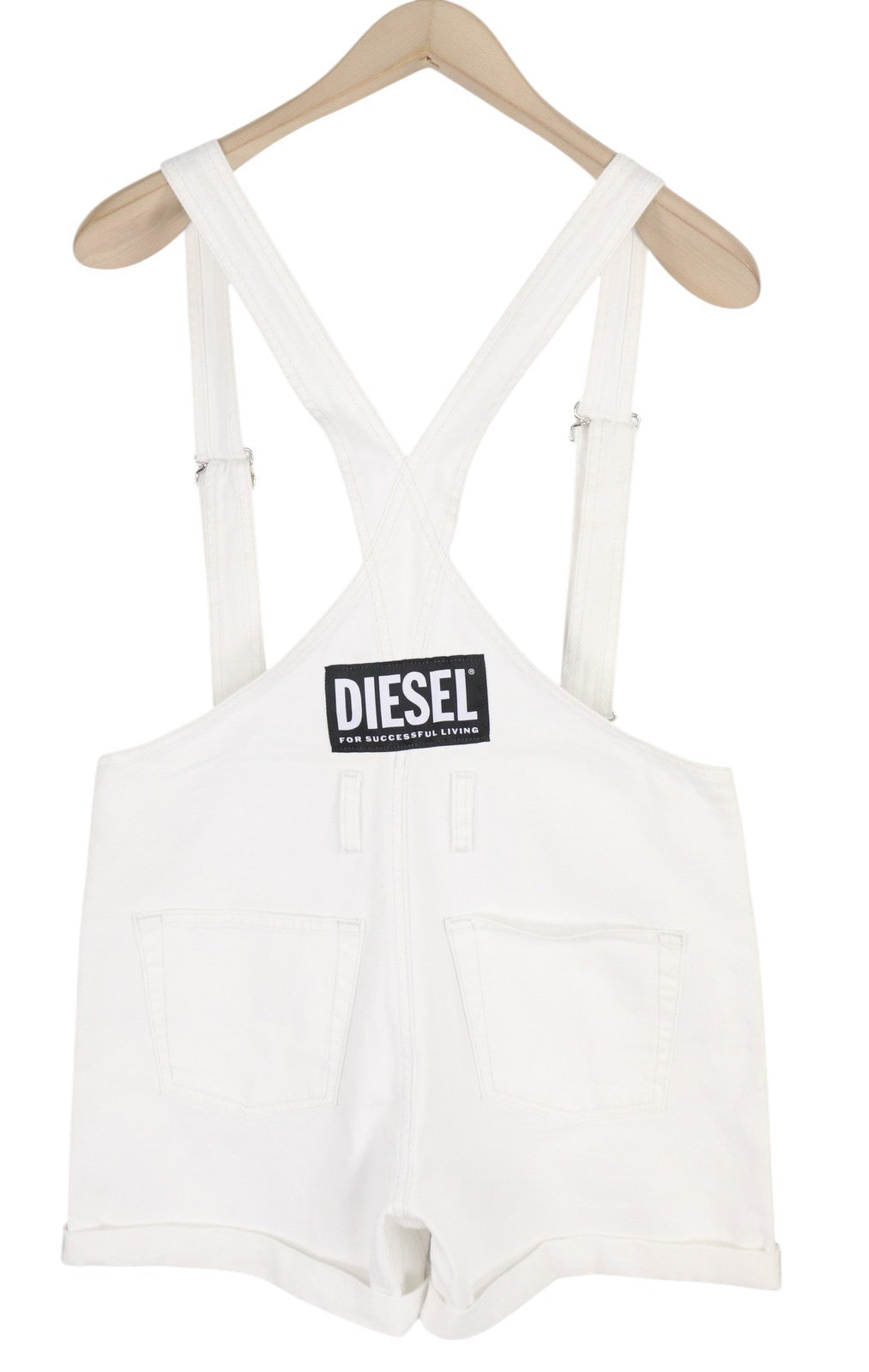 DIESEL De-Mury Women's Shorts S White Denim Look Buttoned Turn Up