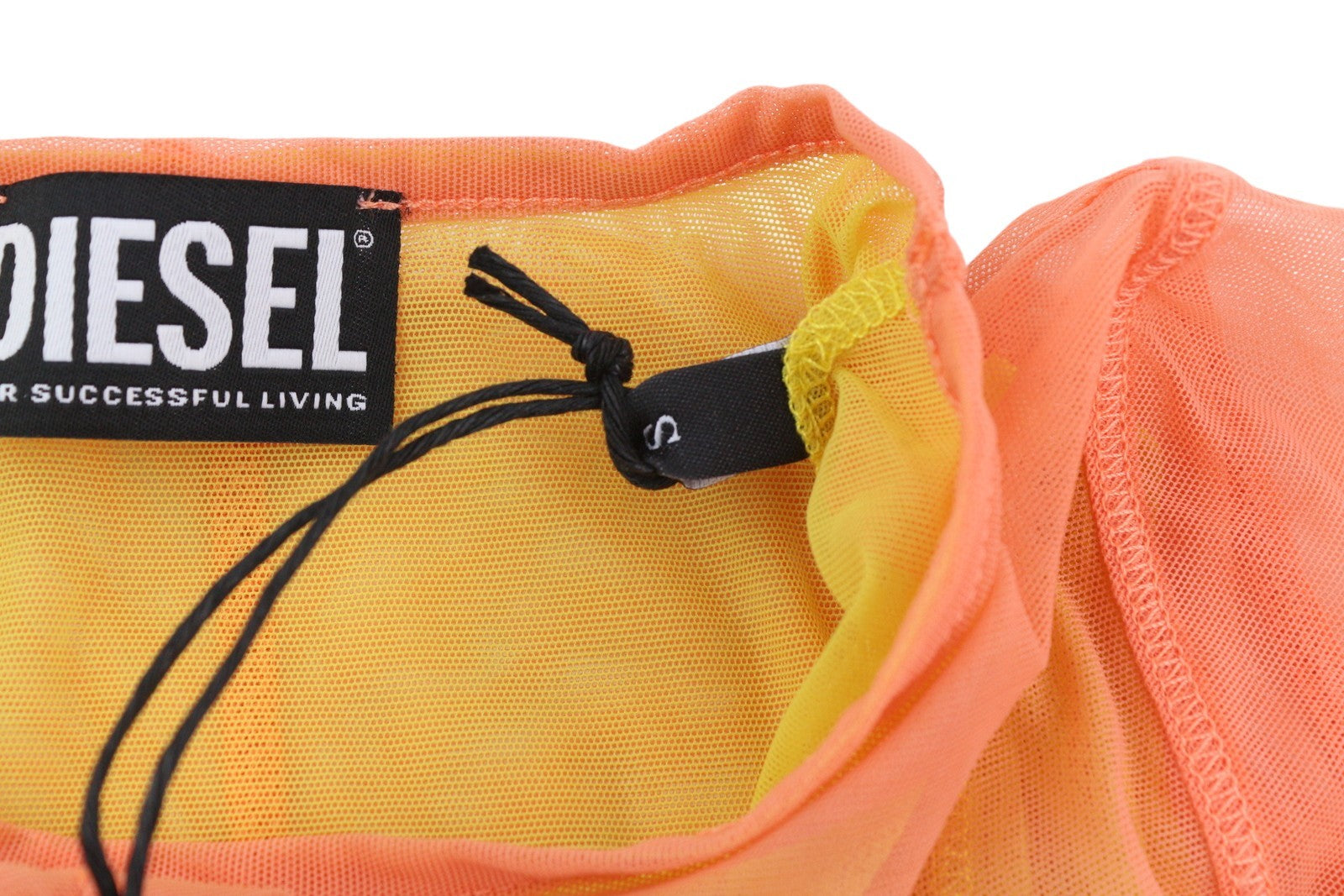 DIESEL T-Jurly Women's T-Shirt S Orange Mesh Long Sleeve Side Drawstring RRP220