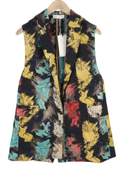 WEILI ZHENG Over Jacquard Women's Waistcoat S Colourful Pattern Notch Lapel