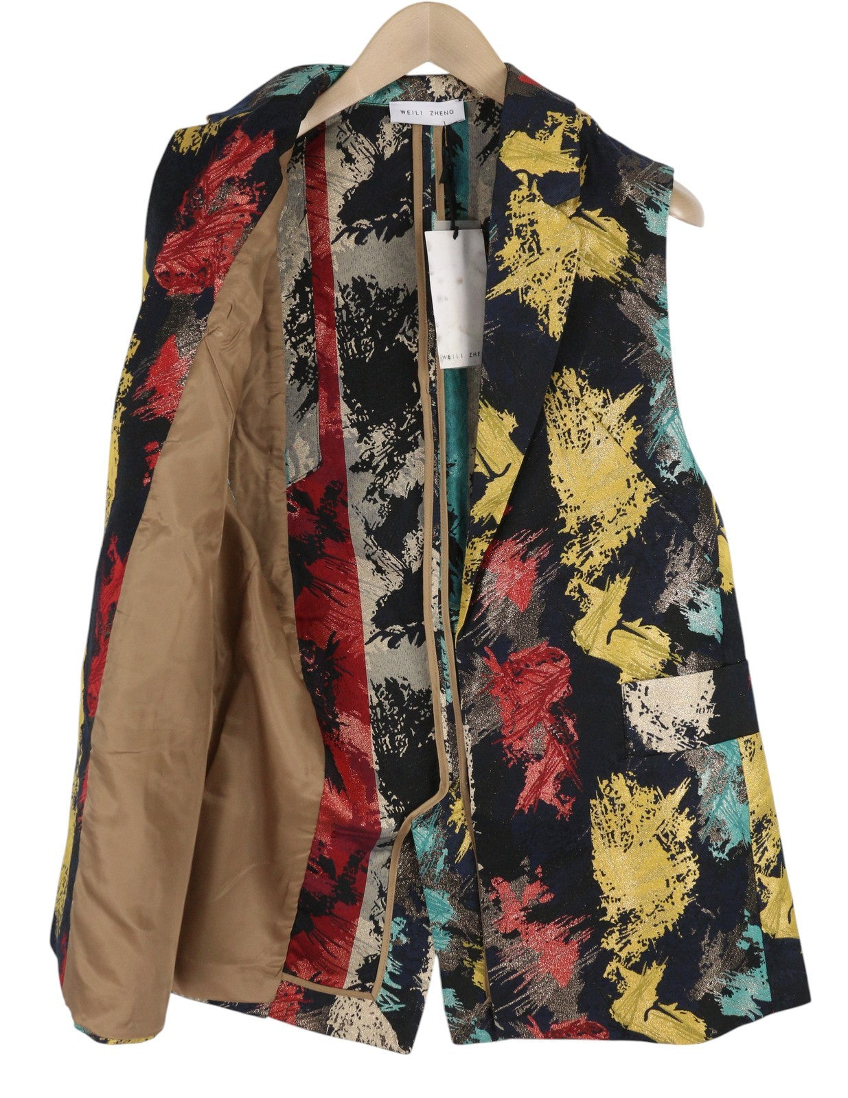 WEILI ZHENG Over Jacquard Women's Waistcoat S Colourful Pattern Notch Lapel