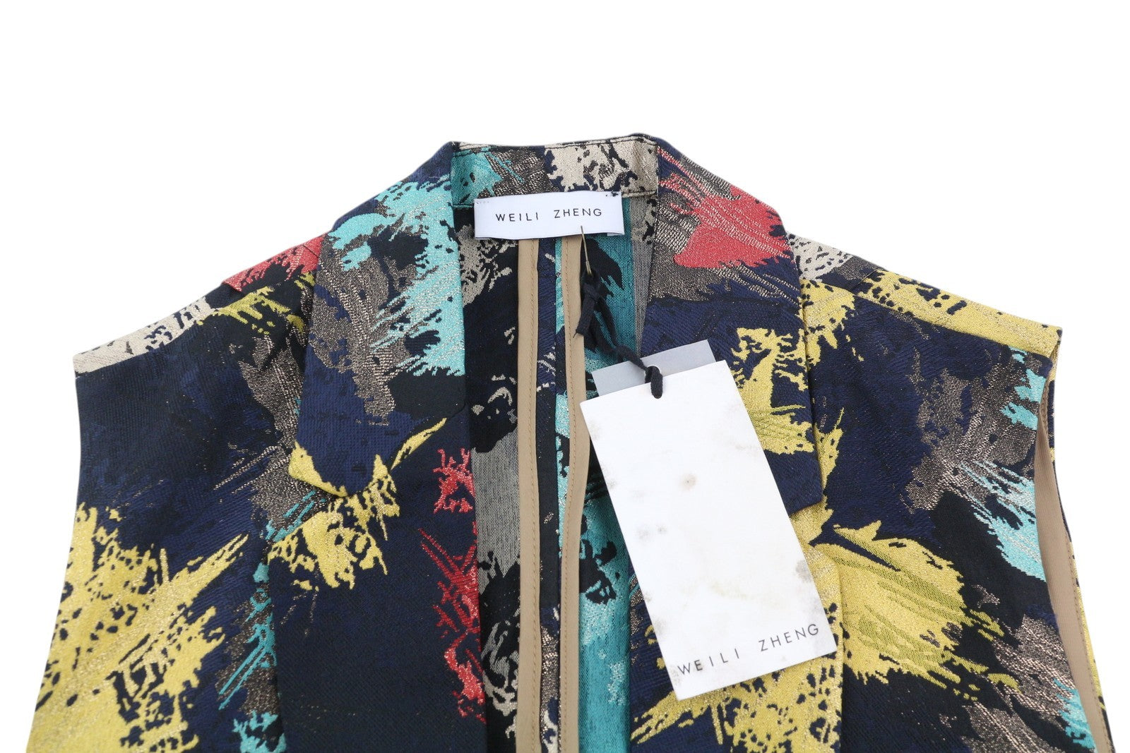 WEILI ZHENG Over Jacquard Women's Waistcoat S Colourful Pattern Notch Lapel