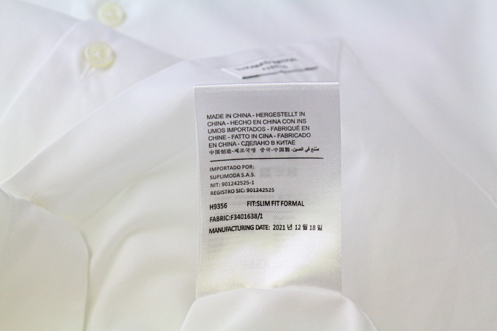 SUITSUPPLY vyriški marškinėliai, 38/15, ploni, su sagomis užsegami, balti, medvilniniai 