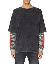 DIESEL T-Schul Men's T-Shirt S Washed Black Oversize Crew Long Sleeve RRP195