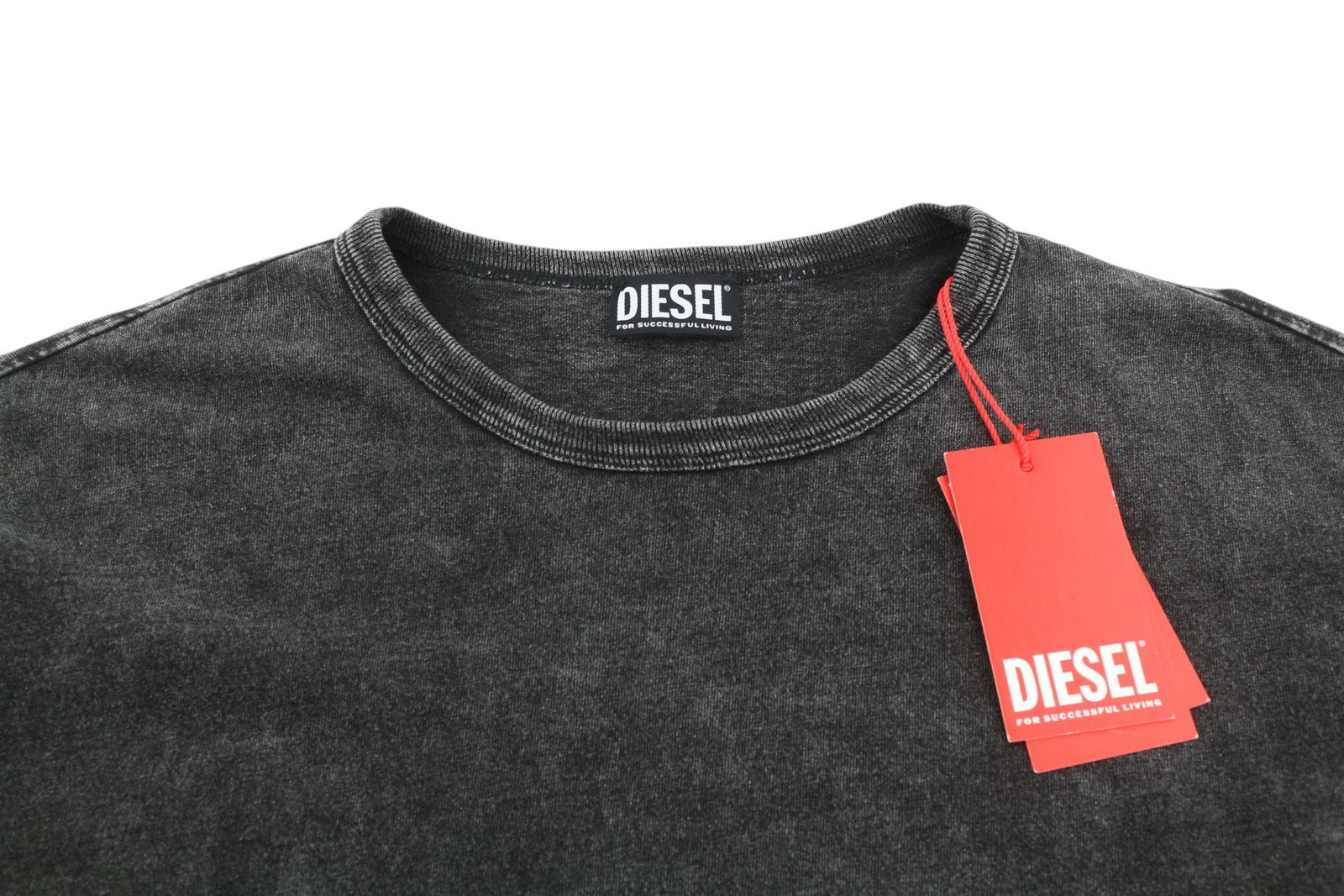 DIESEL T-Schul Men's T-Shirt S Washed Black Oversize Crew Long Sleeve RRP195