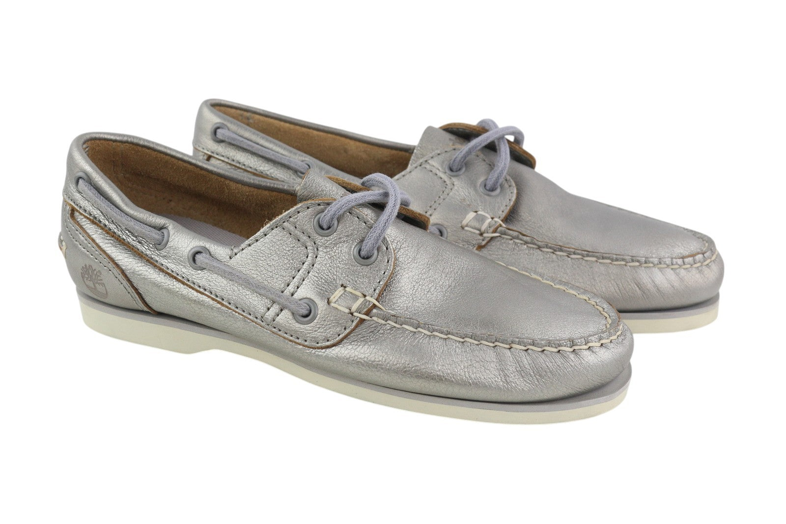 TIMBERLAND A2EPP Women's Shoes EU37.5/38.5 Silver Leather Boat Slip On Laced