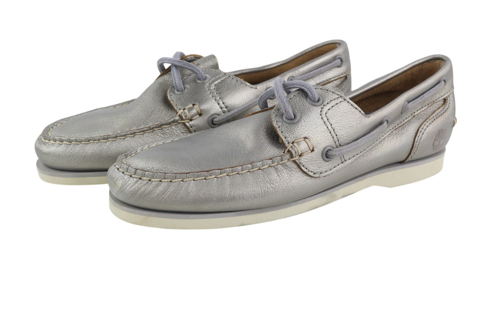TIMBERLAND A2EPP Women's Shoes EU37.5/38.5 Silver Leather Boat Slip On Laced