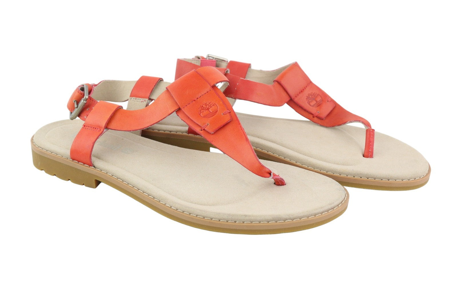 TIMBERLAND A23UF Women's Sandals EU38/38.5 Orange Leather Buckle Open Toe