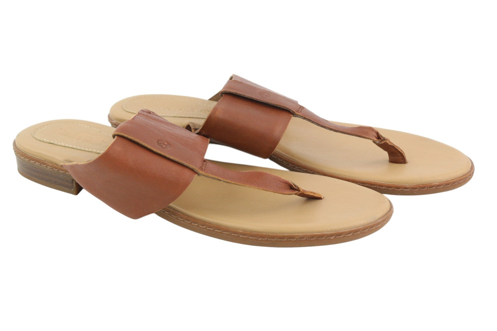 TIMBERLAND A1OZ5 Women's Sandals EU39/39.5 Brown Leather Flip Flops Logo